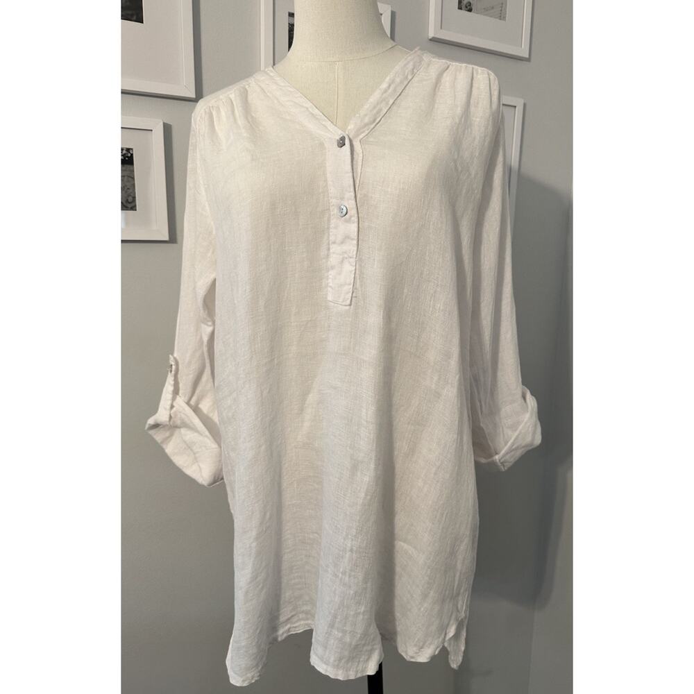 Rosemarie Blouse top Women's Medium White Italian 100% Linen Made in Italy Tunic